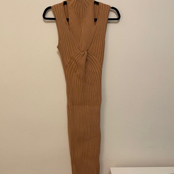 Acler Tan Sheath Dress Halter Neck Midi - Picture 3 of 4